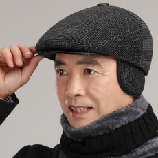 겨울 남자 기모 융 귀목 할아버지 모직 중노년층 보온모자