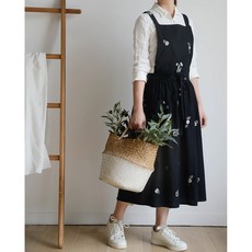 소르니 북유럽 심플 코튼 원피스 앞치마 방수 카페 플로럴 앞치마, 1개