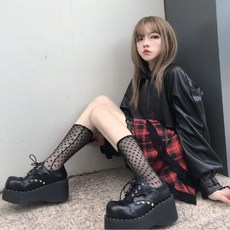 디어마이러브 디자인 통굽 구두 펌프스 양지뢰 통굽 로퍼 지뢰계 구두 비쥬 키높이 핑크 프릴 체인 애나멜 블랙 신발 멘헤라 패션 서브컬쳐 고스룩 메리제인 리본 백리본 레이스업 아일릿
