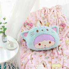 산리오 마이멜로디 캐릭터 무릎담요 헬로키티 어깨 망토 차량용 학생 차량, 왕자 고양이 베개 담요, 베개 담요 투 인원