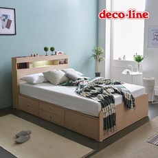  데코라인 코넬 피카 LED 더블 수납 침대+양면매트 DKN083C, 네이비메이플 