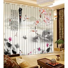 클래식 홈 장식 3D 커튼 중국어 컬러 잉크 그림 침대 룸 거실 오피스 호텔 Cortinas 블랙 아웃 커튼 원단|커튼|, 1개, W270cm  H175cm