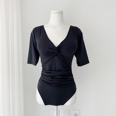 드린 / 꼬임 셔링 반팔 모노키니, 브라운