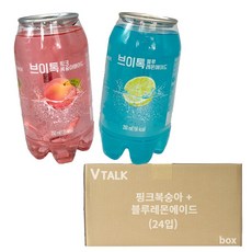 브이톡 엔톡 핑크복숭아에이드12캔+블루레몬에이드12캔 1박스 (총24캔), 24개, 350ml