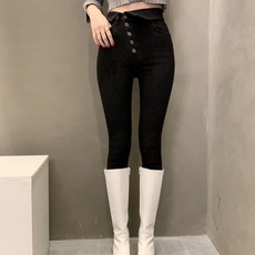 오브제스트 / 사선버튼 하이웨스트 블랙 스키니