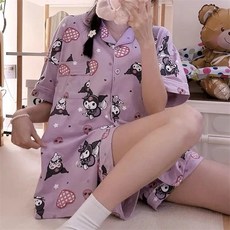 자칠 여름 러블리 홈웨어 파자마 쿠로미 학생 반팔 잠옷 가디건 잠옷 세트