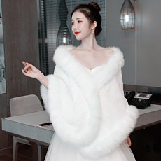 큐팡 겨울망토 모조모피 숄 웨딩드레스 판초 폭스 라이크 신부 결혼 퍼 보온 두꺼운 빅사이즈
