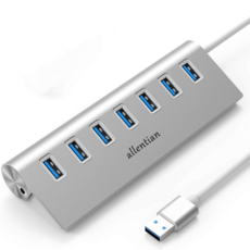 Allentian 알루미늄 전원 7 포트 USB3.0 허브 AT-307P, 은