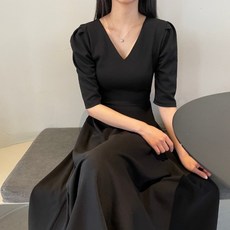 로로희 톰보이 김남주 딘트 캐주얼 슈트 A라인 롱 7부 반팔 하객원피스