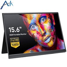 아카소 39.6cm 15.6" Full HD 4k IPS 휴대용 모니터, 1080P, T15A, 기본 버전 + 가죽 케이스