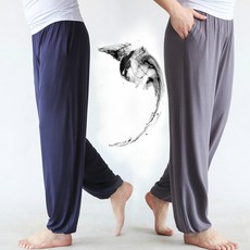 쿵푸 바지 탄성 허리 모달 요가 바지 주머니와 남성 느슨한 태극권 바지 헐렁한 요가 하렘 바지 운동복 무술 바지