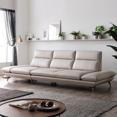 더필더디자인 천연 이태리 면피 소가죽 4인 스윙 소파, 화이트그레이