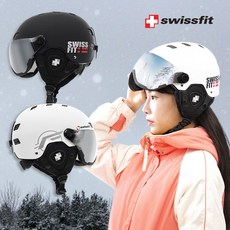 스위스핏 바이저 헬멧 스키 스노우 보드 헬멧 고글일체형 아시안핏 2024 NEW, 바이저헬멧_블랙 (고글일체형)