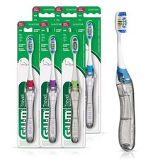 GUM 접이식 여행용 칫솔 - 컴팩트 헤드 + 혀 클리너 - 부드러운 빗살 여행용 칫솔 성인용 1개입 (6팩), 1 Count (Pack of 6), 6개