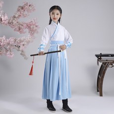 일상 개량 한복 여 자수 교교 넥 허리까지 치마 한소 전통 학생 고대 복장 중 국풍