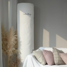LS라이프스토리 린넨 에어컨커버 스탠드형 화이트 2type 5size, 원형, 중 35x196, 1개