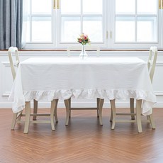 제이에스맘 프릴 린넨 레이스 패브릭 식탁보 2인 4인 6인용 테이블보, 4인용(140x180), 화이트