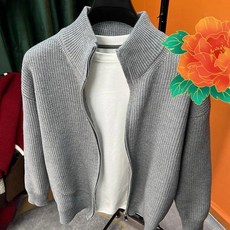 터틀넥 니트 가디건 오리지널 패션 스웨터 캐주얼 루즈핏 지퍼 가을, XL, Medium Gray, 1개