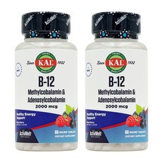 KAL B 12 메틸코발라민 아데노실코발라민 혼합 베리 2 000mcg 마이크로정, 60정, 2개