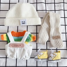  20cm 인형옷 무속성 솜인형옷 레인보우 스웨터 작업복 멜빵바지 비니 모자 세트 스웨터+바지+모자+스카프+신발  상품 이미지
