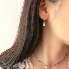 쓰리콤마 E 레인보우 영롱 오팔 925 은 고리 물방울 귀걸이