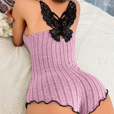 여성 레이스 캐주얼 점프수트 여름용 나비 패턴 스타일 유럽과 미국풍 시원한 실내복 편안한 착용감 홈웨어 잠옷 세트