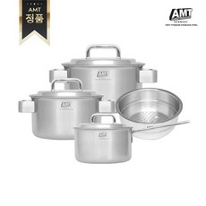 [정품] AMT 316Ti스텐 프로 냄비 4종 세트(편수16cm+양수20cm+양수24cm+찜기20cm), 단일속성