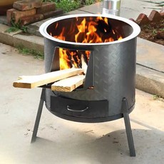 야외 드럼통 화로 난로 훈연 화덕 캠핑화로 가스통난로 숯불 상품, 1개, 두꺼운형 35cm 세트
