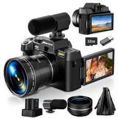 Monitech 4K 48MP Vlogging 16X 52mm 32GB TF 2S100KR 촬영 및 동영상용 디지털 카메라