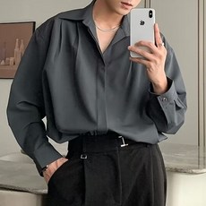 남성 스타일링 오버핏 베이직 긴팔셔츠 남자가을셔츠 무지 단색 남방 셔츠 슬랙스코디