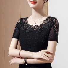 ANYOU 여성 패션 엘레강스 레이스 수술 큐빅 반팔 라인댄스복