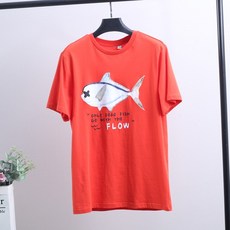 한국무역상사 캐쥬얼반팔티셔츠 마른남자옷 XKINGC 여름옷 오렌지색 색깔 이니셜 인쇄 풀패딩 슬림 무드 038