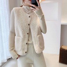 여성 램스울 롱 조끼 베스트 가을 겨울 루즈핏 기질 뽀글이 민소매 코트 패션 캐주얼 도톰 스웨이드 라이크 베스트 상의 YMY