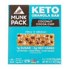 Munk Pack 키토 그래놀라 바 코코넛 코코아 칩 4 개입, 128g, 1개