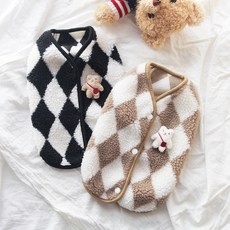 냥슬아치 아가일패턴 강아지 고양이 니트 조끼 후리스