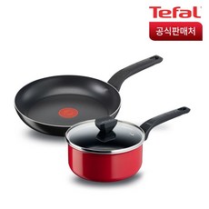 테팔 심플 프라이팬 냄비 2종 세트, 레드 + 블랙, 프라이팬 24cm + 냄비 18cm