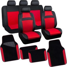 카시트 커버 자동차 쿠션 CAR PASS 3D 에어 메시 가죽 풀 세트 및 5mm 복합 스펀지가 포함된 4Pc 방수 카 바닥 매트 유니버설 핏 에어백 호환 실내 콤보 블랙 앤, Black and Red