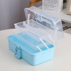 GEEKI 옷 수선 재봉 재단 미싱 바느질 부자재 3 층 투명 플라스틱 공예 보관함 접이식 도구 상자 미술 학생 기타, [02] blue, 1개