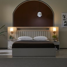 베디스 호텔식 모나코 편백나무 LED조명 수납 침대프레임 LK 라지킹 (패널포함) (협탁패널1+선반패널1), 연그레이