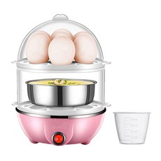 다기능 미니 에그 쿠커 2 단 커스터드 스팀 자동 전원 끄기 미국 플러그 측정 컵 주방 가제트, Pink, 1개