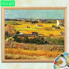 반 고흐 유명한 그림 "수확 장면" 5d diy 다이아몬드 그림 전체 사각형 다이아몬드 자 수 라인 석 모자이크 장식 그림|다이아몬드 페인팅 십자수|, 단일, 1개, 30*40cm