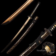 판타지 일본 검 진짜 katana 전체 당나라 1045 탄소강 금 도금 손 단조 장식 현재 무술, 1개, 다색