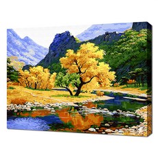 Ecosol 自繪 26 色山水畫 DIY 傑作畫 40 x 50cm, 富貴的金樹