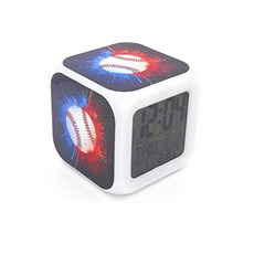 새로운 야구 블루 LED 알람 시계 크리 에이 티브 데스크탑 책상 시계 다기능 캘린더 스누즈 발광 LED 전자 알람 시계 남여 성인 어린이 장난감 선물, 본상품