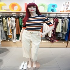 베네통 스트라이프 골지 사선 니트 티셔츠