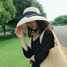 JUN 리본 왕골 여성 파나마모자 스트로 햇 밀짚 바캉스 모자 JBR002QE