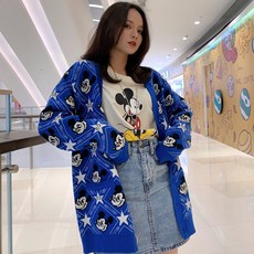 구쯔뱅 도시패션 미키마우스패턴 여성 가디건 티셔츠