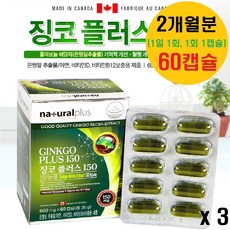 내츄럴플러스 징코플러스 징코 비타민D 비타민B 칼슘 마그네슘 아연 비타민 은행잎 병풀잎 추출물 영양제 캡슐 혈액순환 기억력 개선 에좋은영양제 효능, 3개