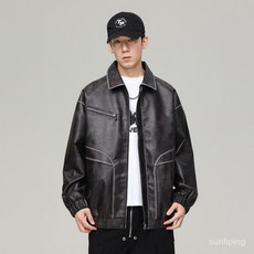 국경 간 미국 가죽 자켓 남자 초가을 2024 새로운 하이 스트리트 핸섬 옷깃 하이 엔드 캐주얼 자켓