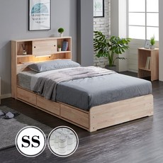 각시방가구 히노 LED 편백 LPM 3단 서랍 침대세트 (슈퍼싱글) (독립매트 포함) SS, 내추럴